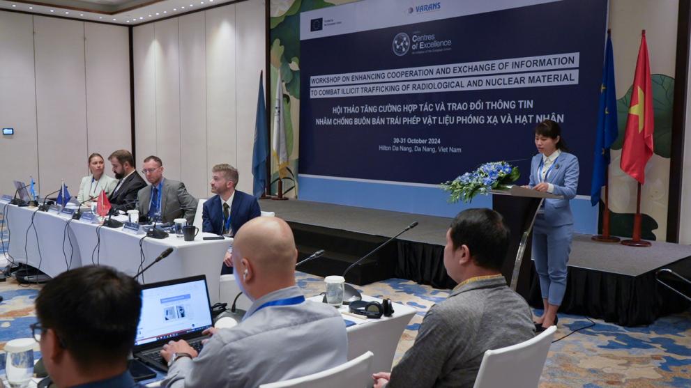 Ms. BUI Thị Thuy Anh, Deputy Director, Legislation and International Cooperation Division, Viet Nam Agency for Radiation and Nuclear Safety (VARANS), Ministry of Science and Technology, delivers remarks at workshop. 